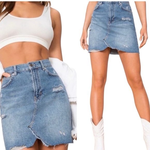 We The Free “Hailee” Distressed Denim Skirt - Picture 1 of 5
